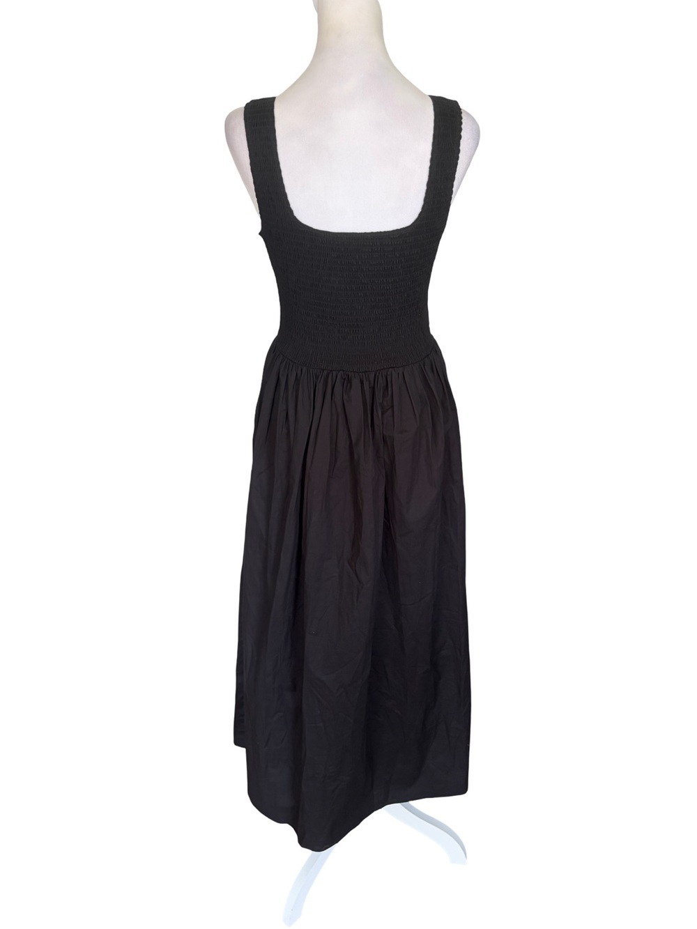 WAYF Smocked Fit & Flare Black Square Neck Midi Sundress Size Small - Picture 9 of 15